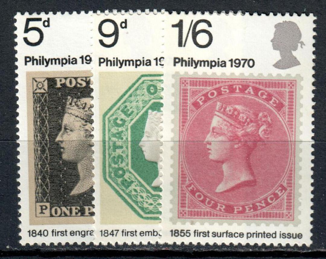 GREAT BRITAIN 1970 Philympia '70 International Stamp Exhibition. Set of 3. - 95246 - UHM image 0