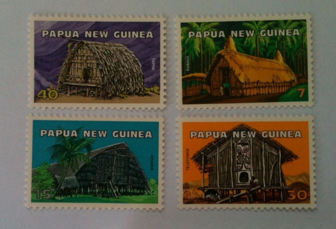 PAPUA NEW GUINEA 1976 Native Dwellings. Set of 4. - 95356 - UHM image 0