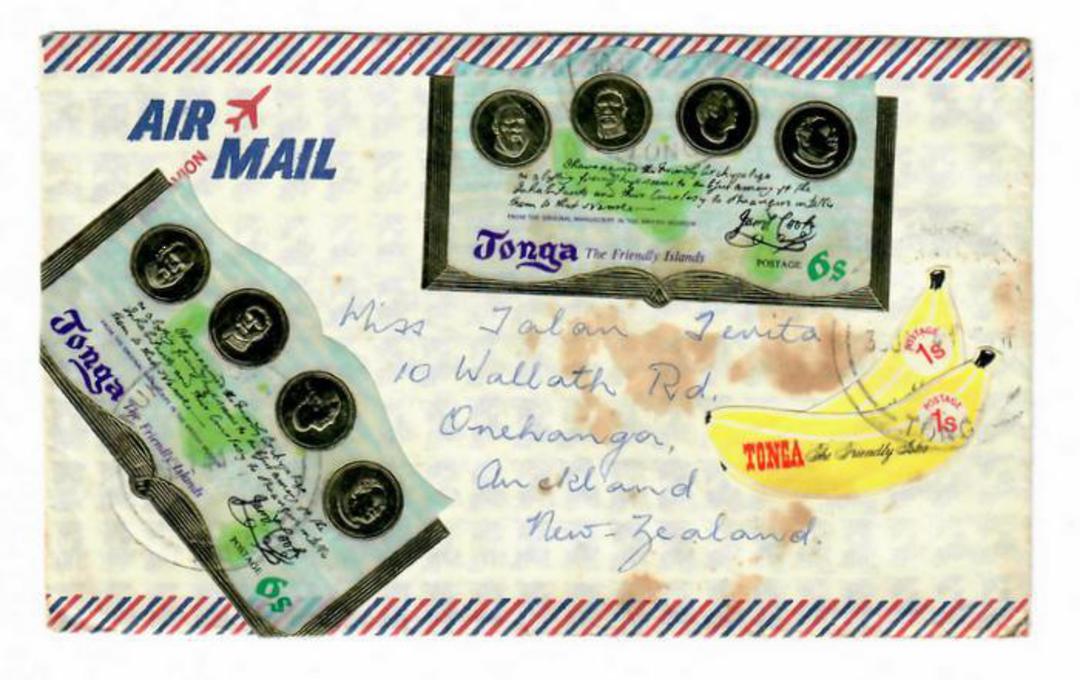 TONGA 1974 Cover to New Zealand with Captain James Cook self adhesive. - 30520 - PostalHist image 0