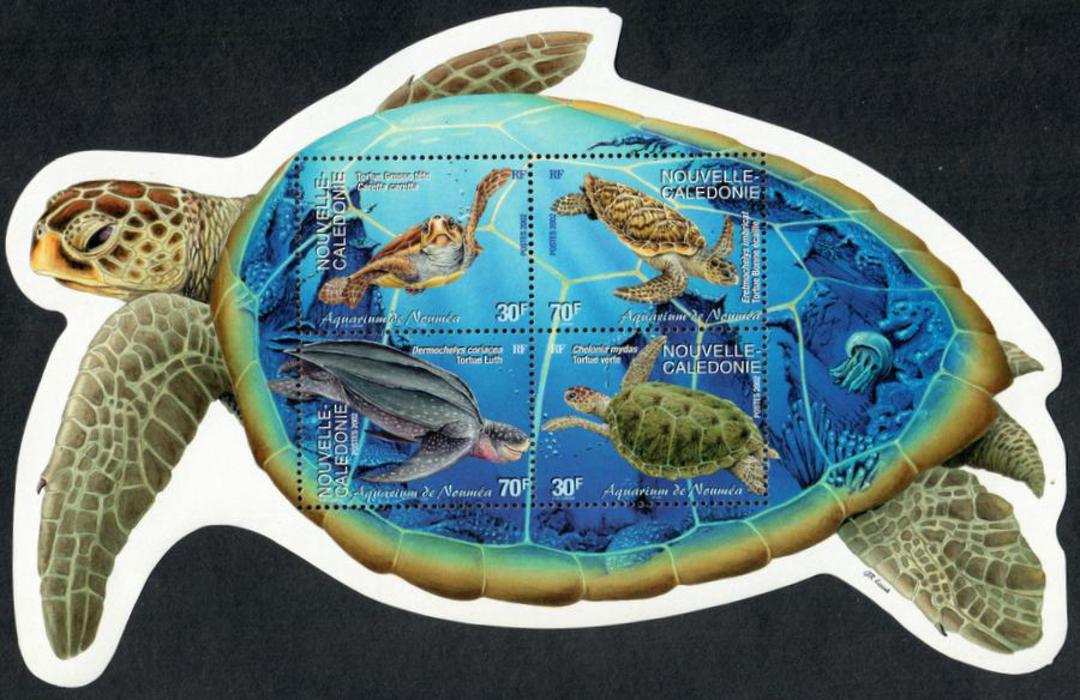 NEW CALEDONIA 2002 Noumea Aquarium. Turtles. Miniature sheet. The miniature sheet. is hinged but the stamps are unhinged as a bl image 0