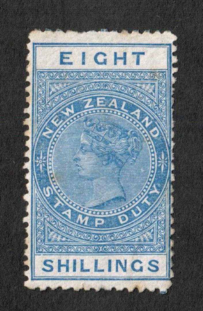 NEW ZEALAND 1882 Victoria 1st Long Type Fiscal 8/- Blue. - 3742 - MNG image 0