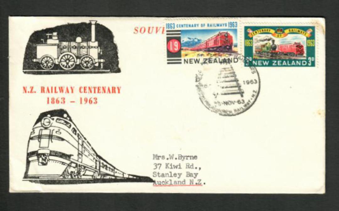 NEW ZEALAND 1963 Centenary of the Railways. Set of 2 on illustrated first day cover. - 34739 - Postmark image 0