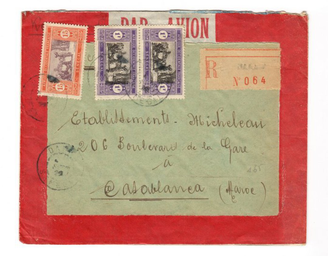 SENEGAL 1925 Registered Airmail Letter from Dakar to Casablanca. - 537514 - PostalHist image 0