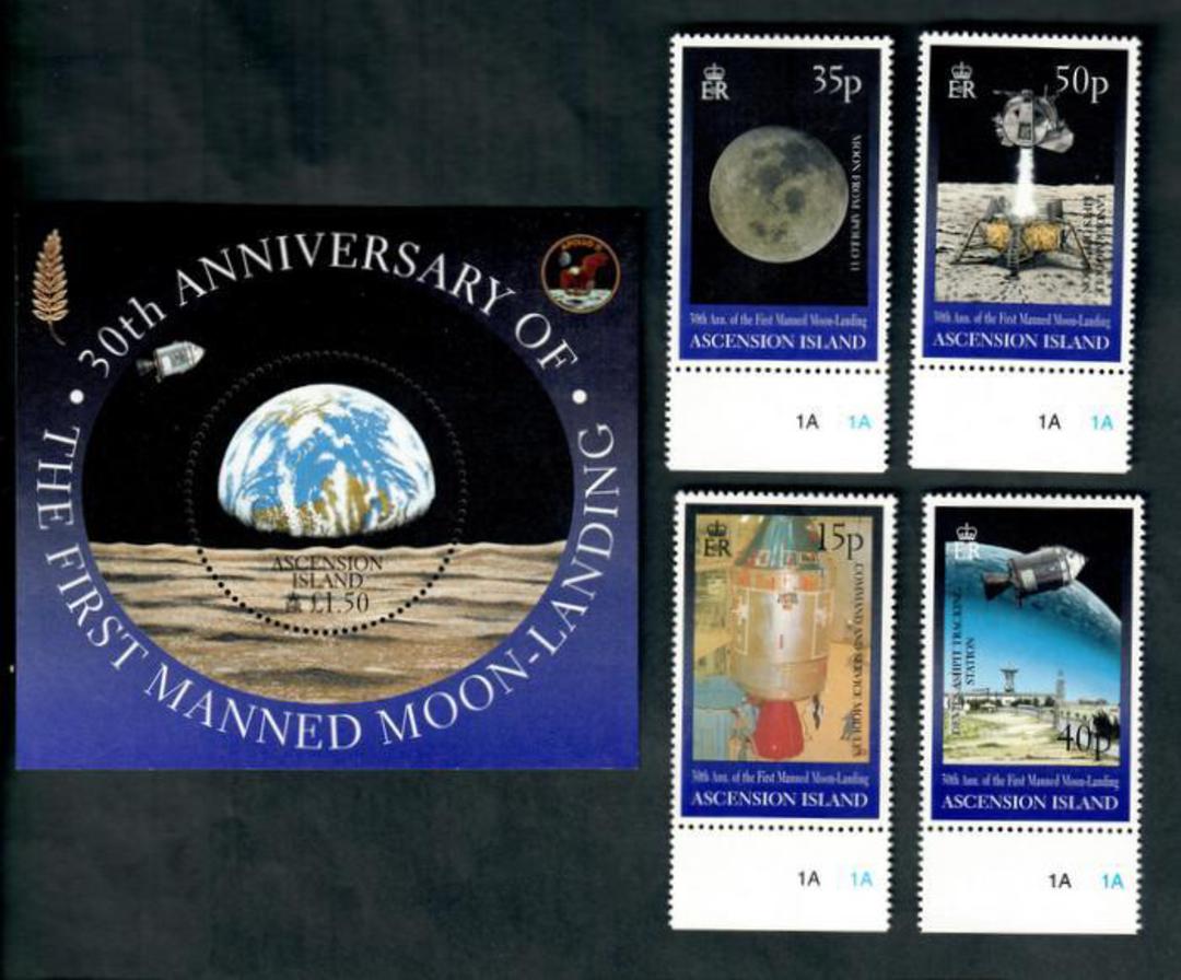 ASCENSION 1999 30th Anniversary of the First Manned landing on the Moon. Set of 4 and miniature sheet. - 50482 - UHM image 0