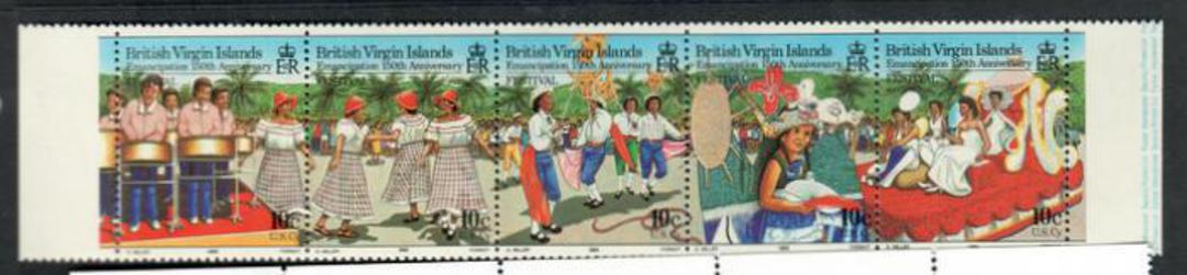 BRITISH VIRGIN ISLANDS 1984 150th Anniversary of the Abolition of Slavery. Strip of 5 of the 10c value. - 52544 - UHM image 0