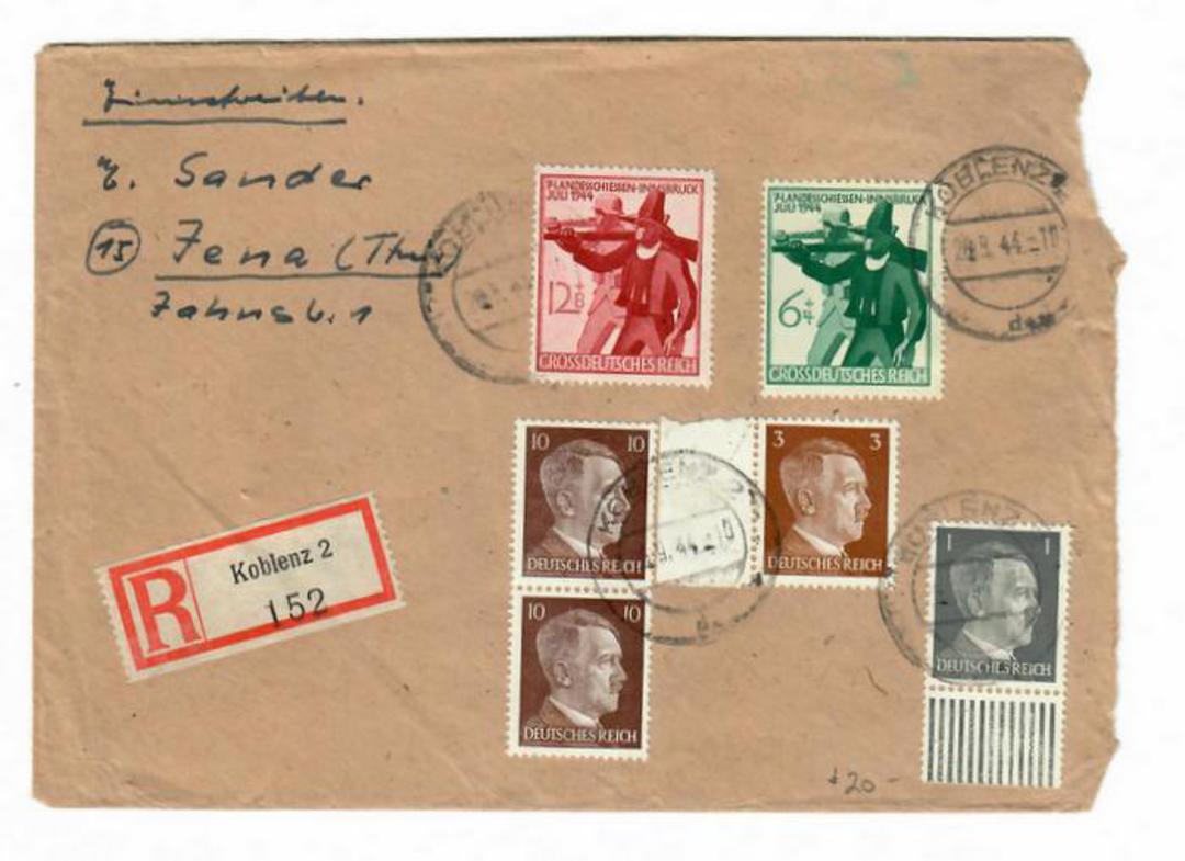 GERMANY 1944 7th Innsbruk Shooting Competition. Set of 2 on registered cover with 4 definitives. Cancelled 28/9/44. Only six mon image 0