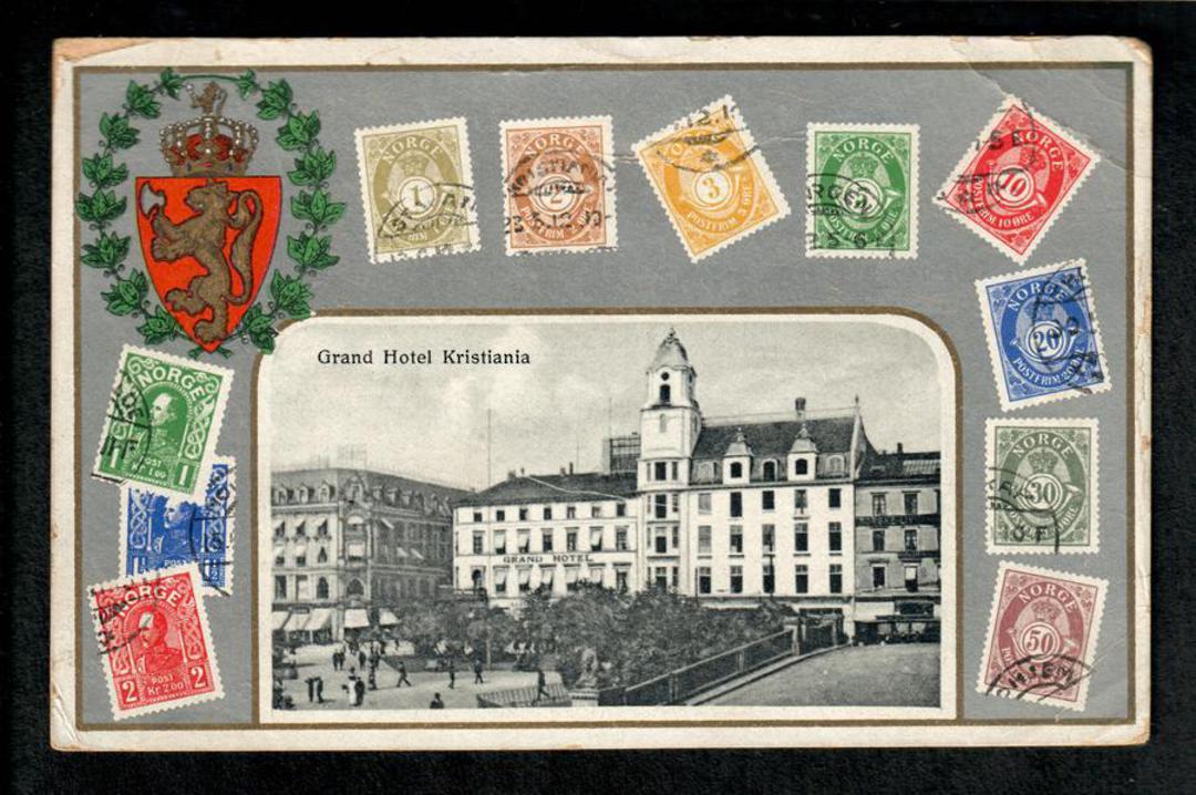 NORWAY Coloured postcard featuring the stamps of Norway. Dated 1913. - 42114 - Postcard image 0