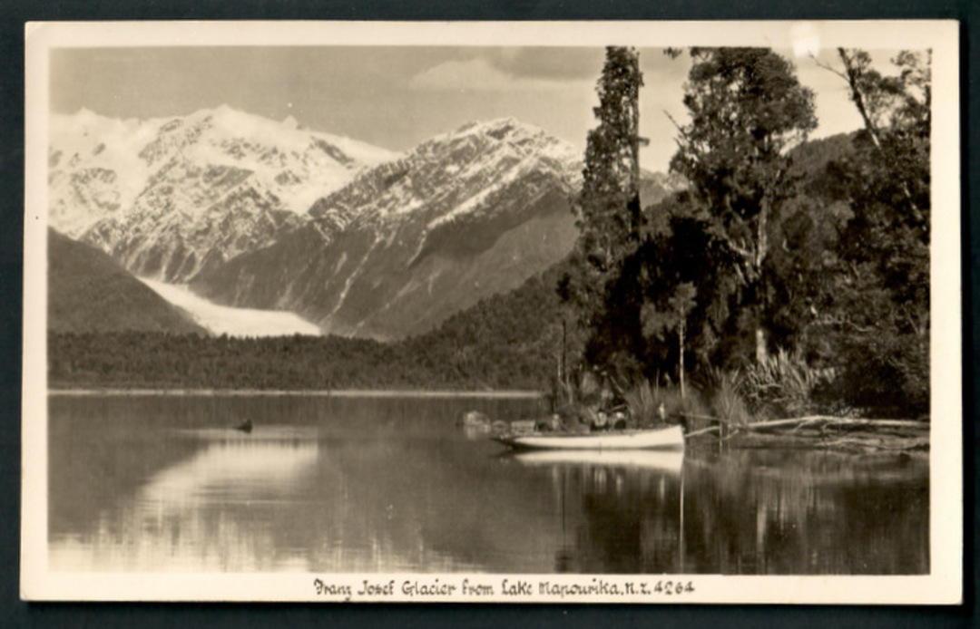 Real Photograph by A B Hurst & Son of Franz Josef Glacier from Lake Mapourika. - 48772 - Postcard image 0