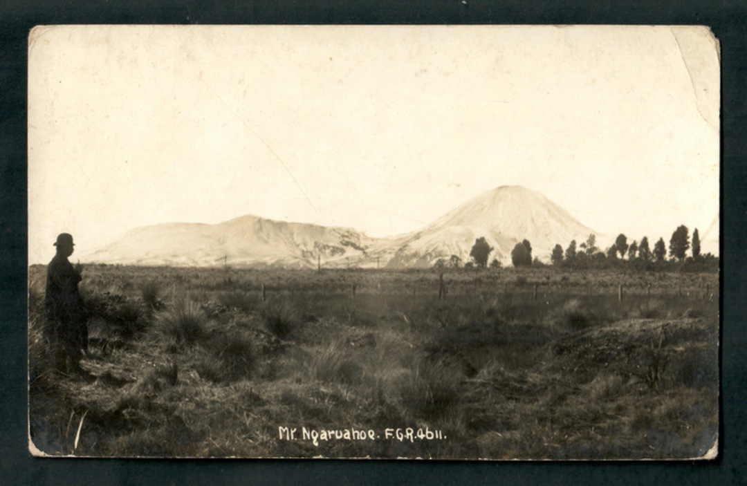 Real Photograph by Radcliffe of Mt Ngaruahoe. Tired. - 46813 - Postcard image 0