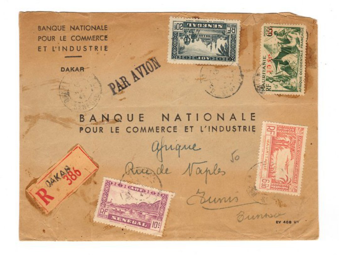 SENEGAL 1944 Registered Airmail Letter from Dakar to Tunisia. - 537512 - PostalHist image 0