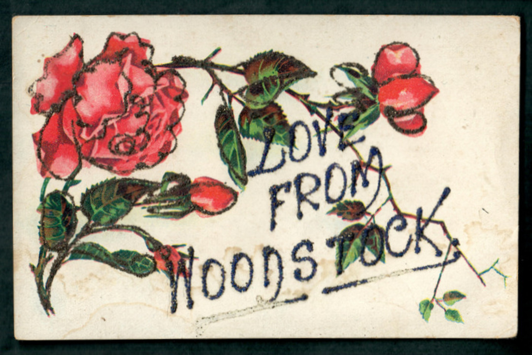 Glitter Postcard. Love from Woodstock. - 48482 - Postcard image 0