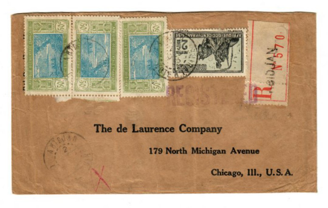 IVORY COAST 1933 Registered Letter from Abidjan to Chicago. - 37632 - PostalHist image 0