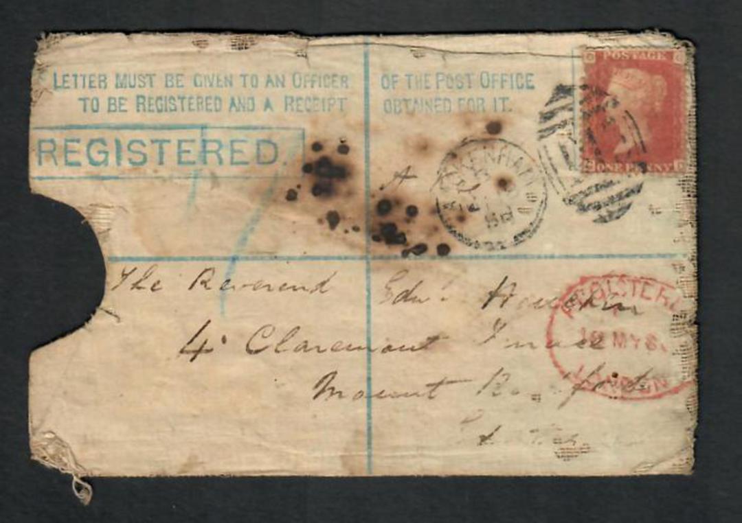 GREAT BRITAIN 1880 Registered Letter with the printed 2d Green on the reverse and 1d Red. Packenham (Suffolk) duplex cancel. Reg image 0