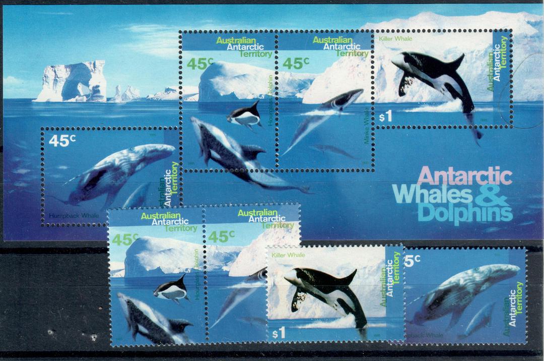 AUSTRALIAN ANTARCTIC TERRITORY 1995 Whales and Dolphins. Set of 4 and miniature sheet. - 20906 - CTO image 0