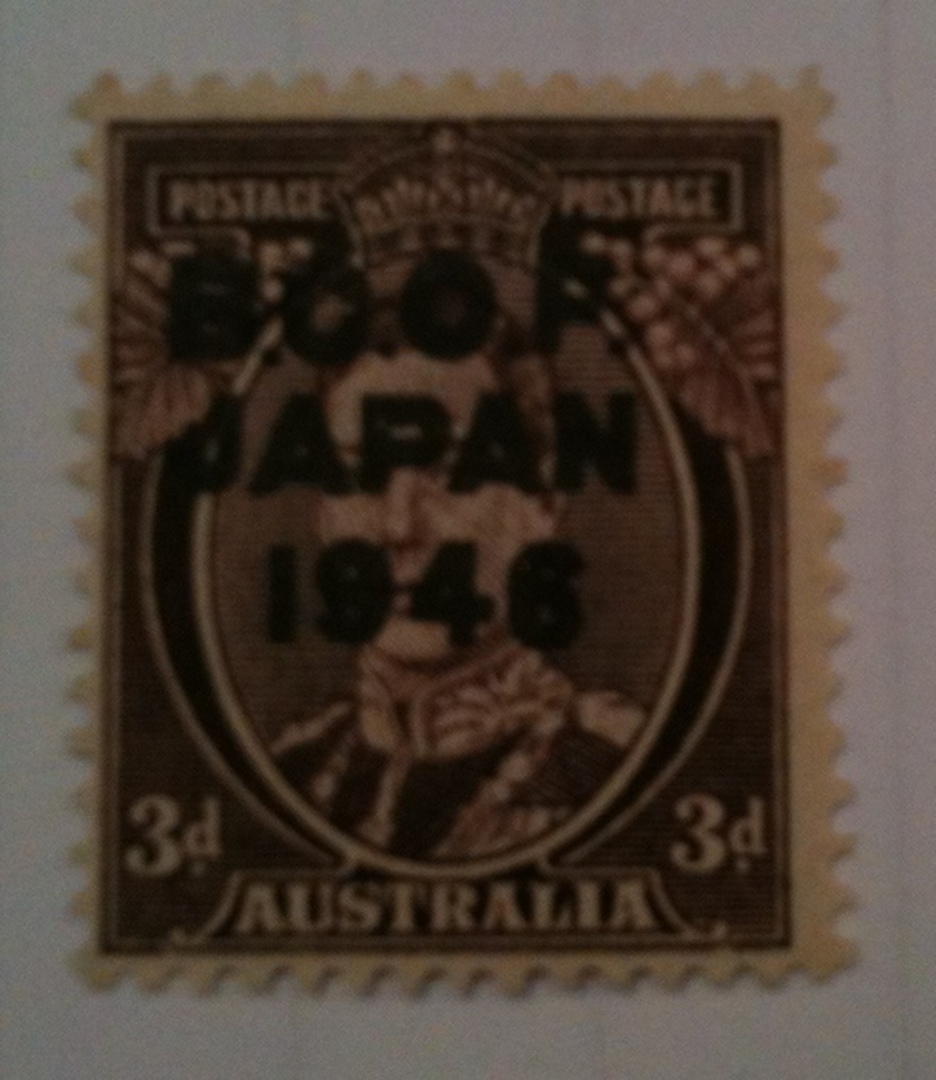 AUSTRALIA British Commonwealth Occupation Force (Japan) 1946 Definitive 3d Brown with clear partial double overprint in the top image 0