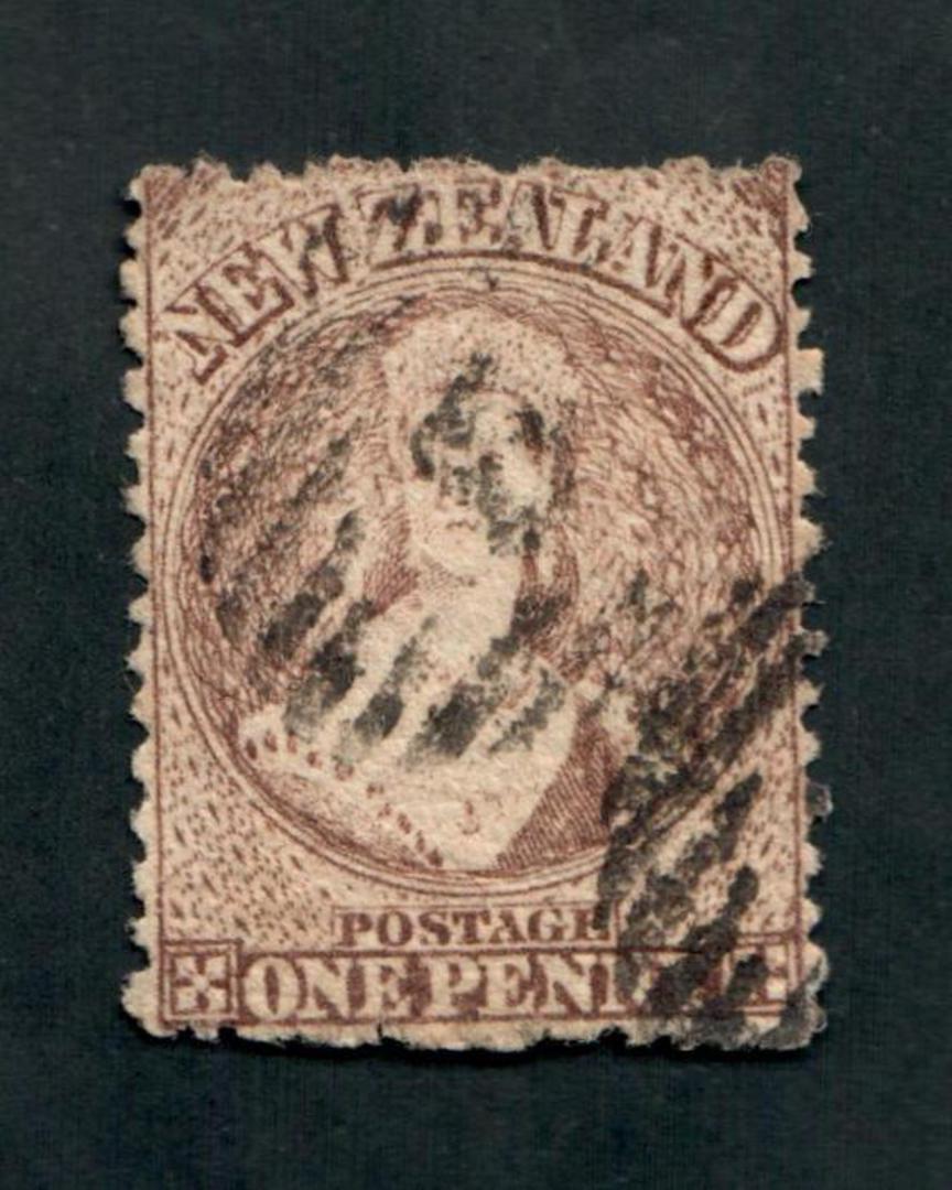 NEW ZEALAND 1862 Full Face Queen 1d Brown. Perf 12½. Watermark Large Star. Unattractive only due to the postmark which covers th image 0