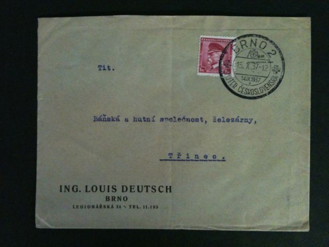 CZECHOSLOVAKIA 1937 Cover from Ing. Louis Deutsch Brno to Trinec with Special Postmark from Brno 2. - 30902 - PostalHist image 0