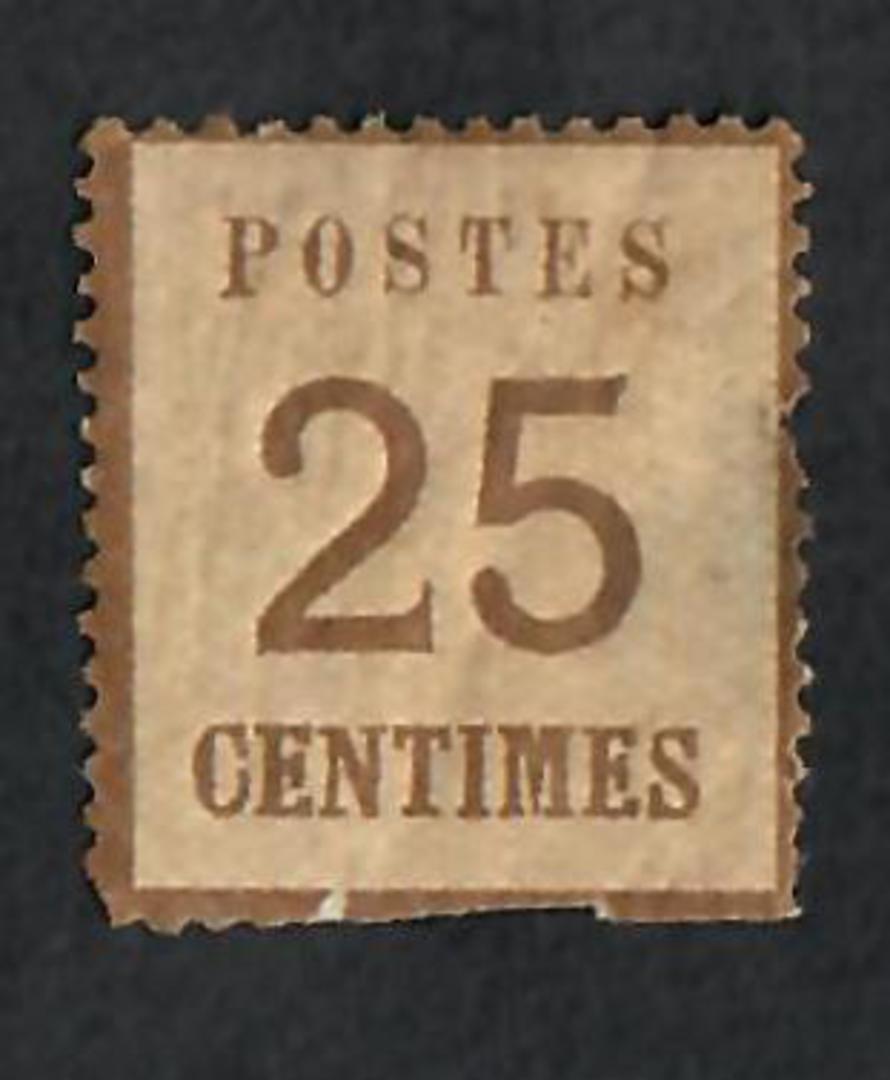 ALSACE and LORRAINE 1870 Definitive 25c Brown. Points of the net downwards.  Official reprint. "P" of Postes Postes 2½mm from le image 0