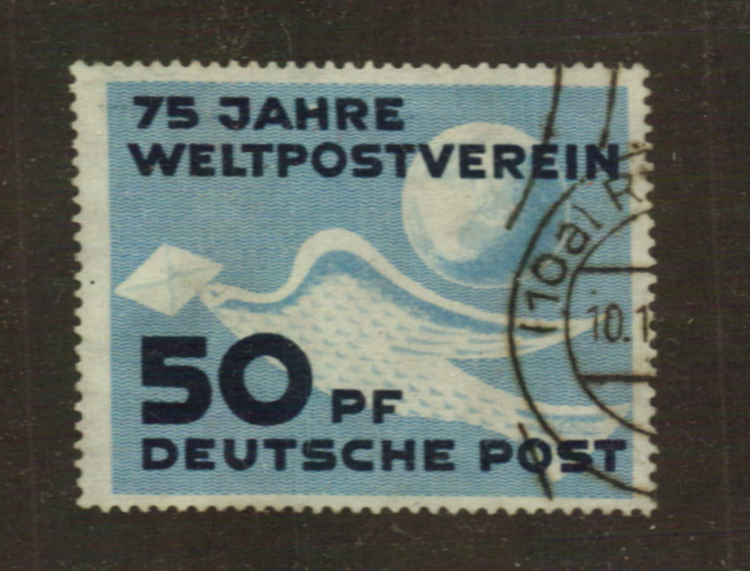 EAST GERMANY 1949 75th Anniversary of the Universal Postal Union 50pf Blue and Violet Blue. - 76025 - FU image 0