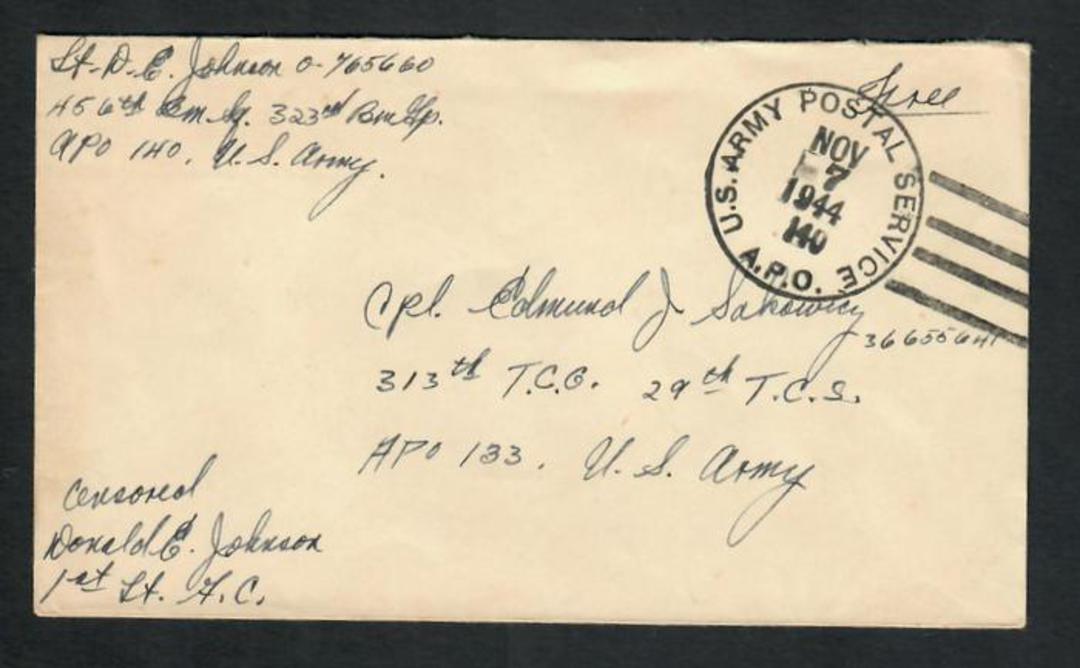 USA 1944 Letter from army serviceman. Free. Postmark US Army Postal Service 140. Censored by officer. image 0