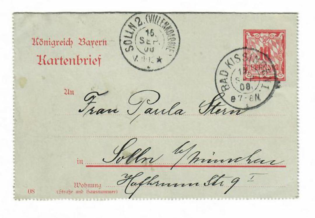 BAVARIA 1908 Lettercard 10pf Red from BADKISSINGEN to SOLIN (VILLENKOLOWE). From the collection of H Pies-Lintz. - 30988 - Posta image 0