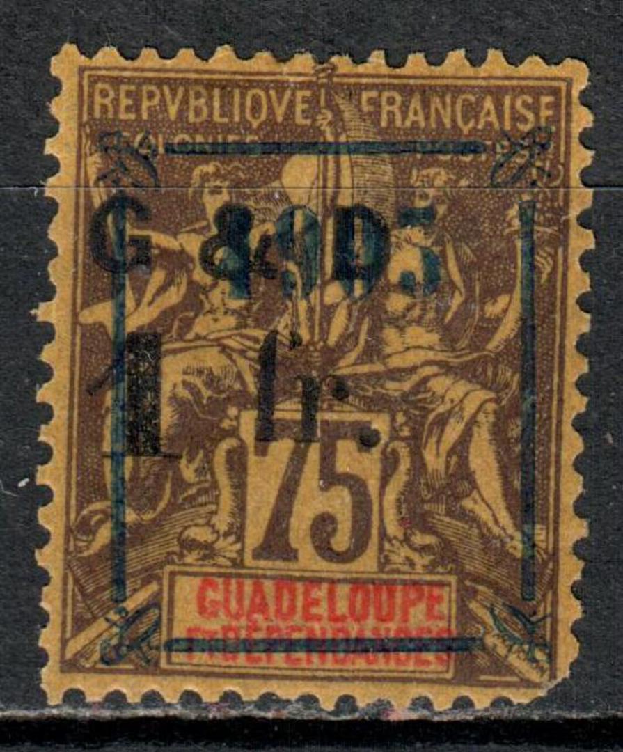 GUADELOUPE 1904 Definitive Surcharge 1fr on 75c Brown on yellow further overprinted 1903 in black. Not listed. Blunt corner. Uni image 0