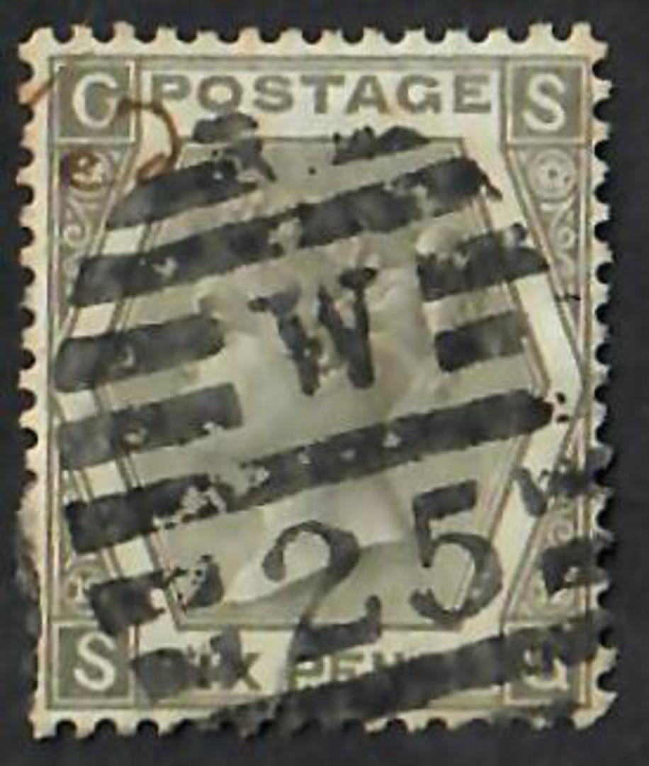 GREAT BRITAIN 1872 6d Grey. Plate 12. Letters GSSG. Well centred. Good perfs. Heavy postmark W25 in oval bars. Sound. - 70288 - image 0