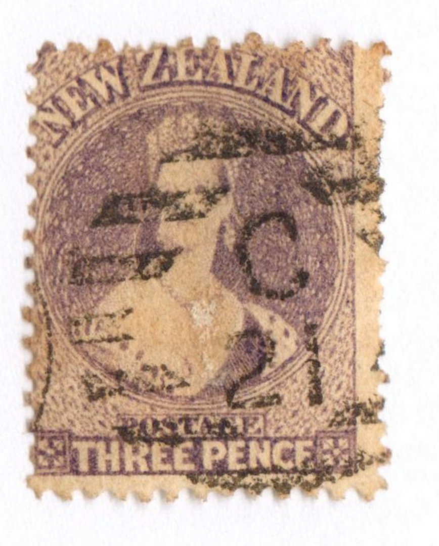 NEW ZEALAND 1862 Full Face Queen 3d Lilac. Used at Hokitika C21. - 75156 - Used image 0