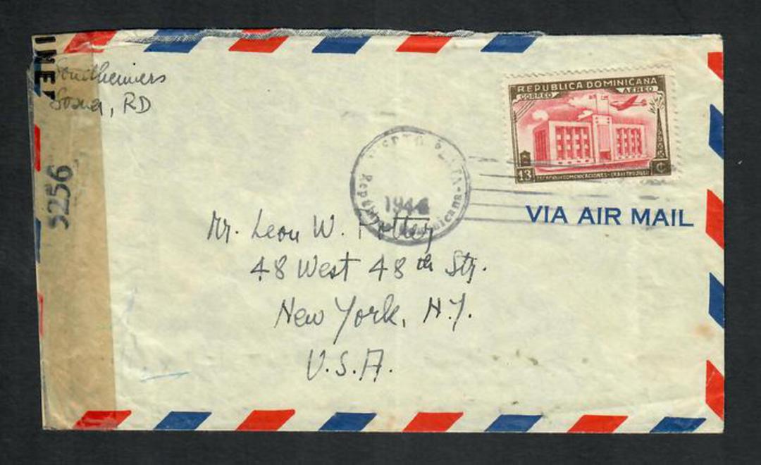 DOMINICAN REPUBLIC 1944 Letter to New York. Reseal Label "Examined by 5256". - 32323 - PostalHist image 0