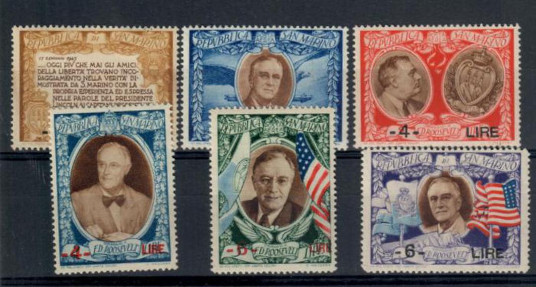 SAN MARINO 1947 Franklin D Roosevelt Surcharges. Set of 6. - 20371 - UHM image 0