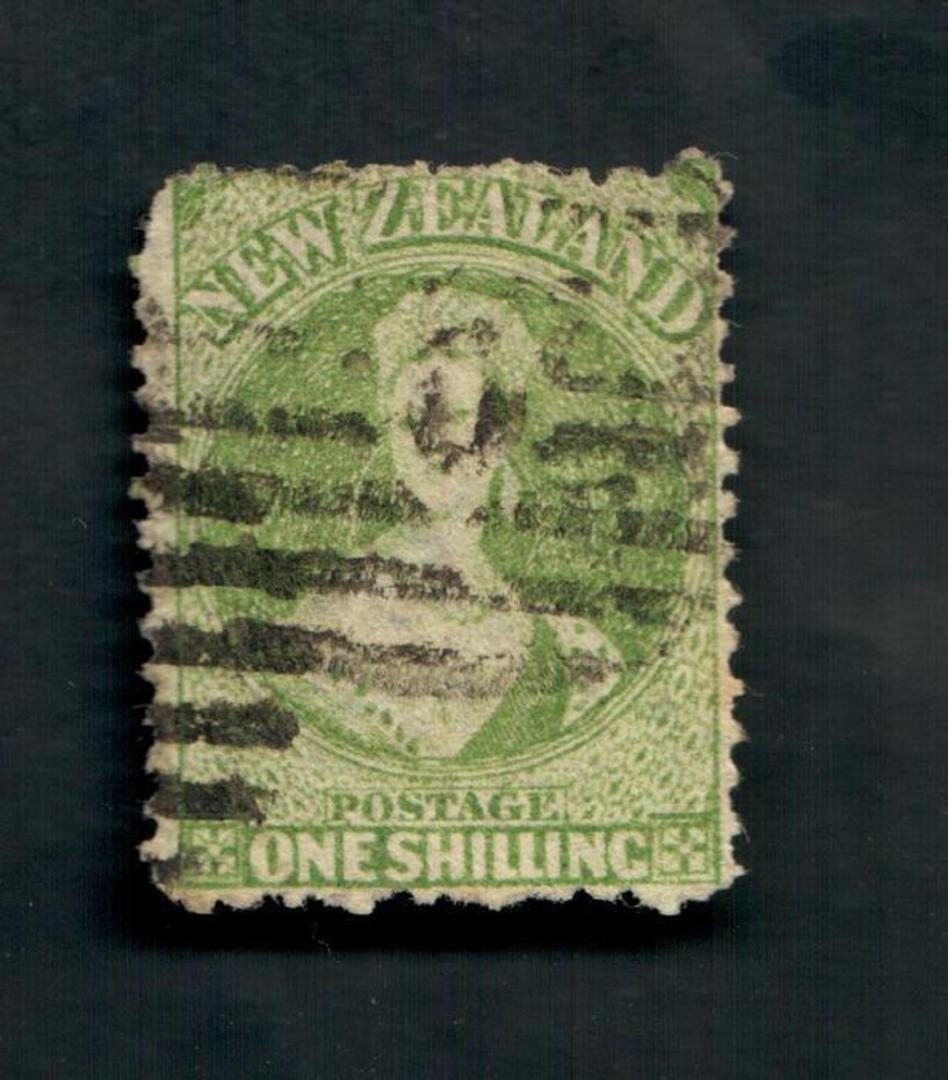 NEW ZEALAND 1862 Victoria 1st Full Face Queen 1/- Green with Postmark 0 over the face. - 39217 - Used image 0