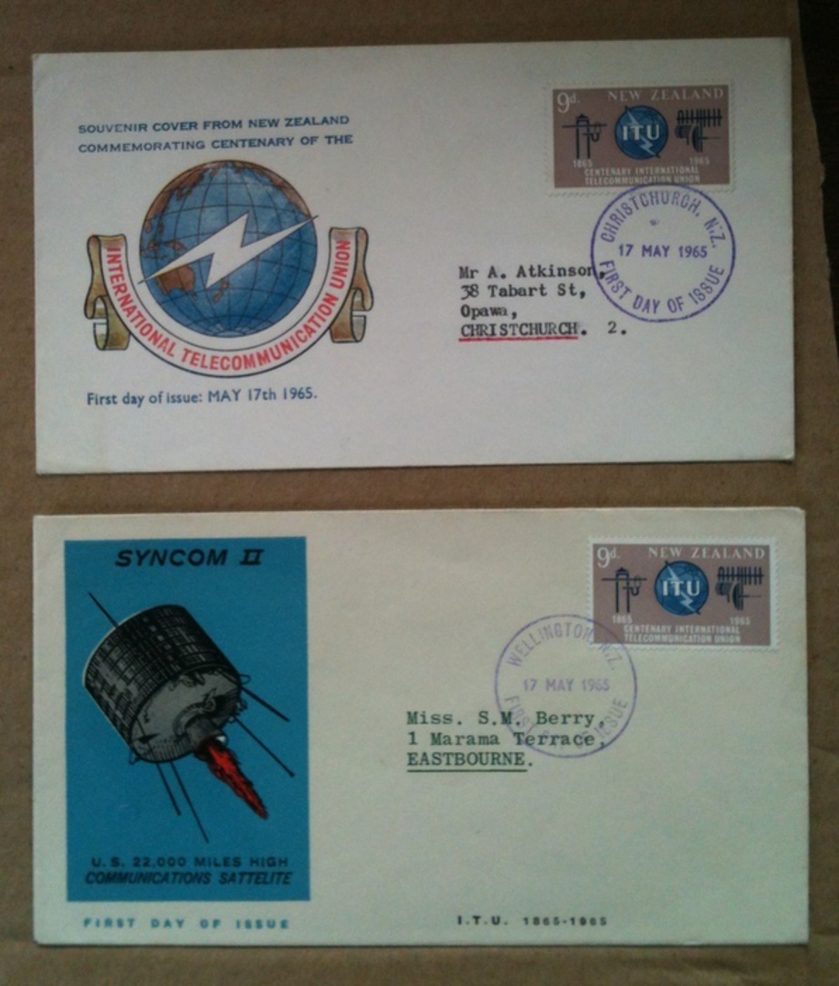 NEW ZEALAND 1965 Centenary of the International Telecommunications Union on four different illustrated first day covers. - 36398 image 1