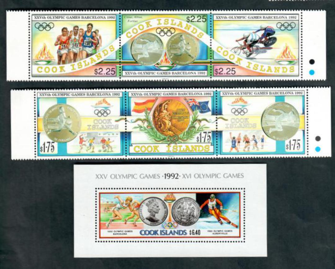 COOK ISLANDS 1992 Olympics. Set of 6 in strips and miniature sheet. - 50499 - UHM image 0