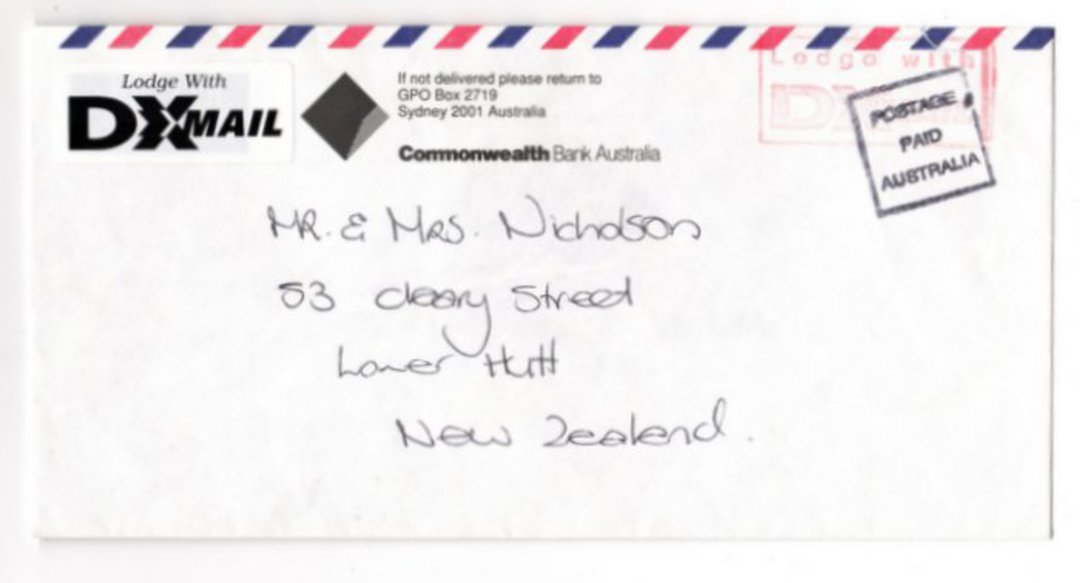 NEW ZEALAND New Zealand Document Exchange Limited cover lodged with AUSDOC in Sydney and sent on through Australia Post to New Z image 0