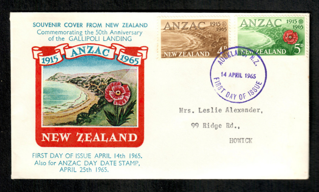 NEW ZEALAND 1965 ANZAC. Set of 2 on illustrated first day cover. - 35645 - FDC image 0