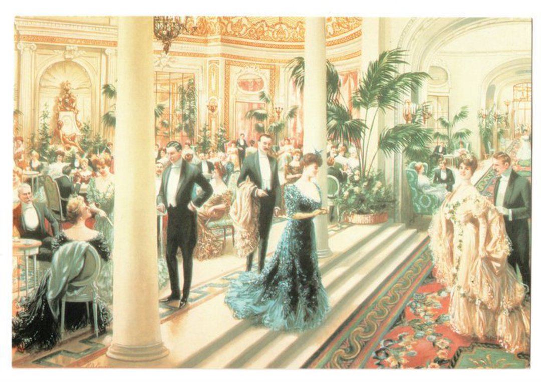Coloured postcard of fine drawing of The Ritz Palm Court London. - 43753 - Postcard image 0