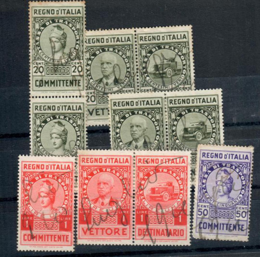 ITALY It had been a block of 6. Committente Vettore Desinatario 20c Green. Plus 1 Lire Red and 50c Purple both had been a strip image 0