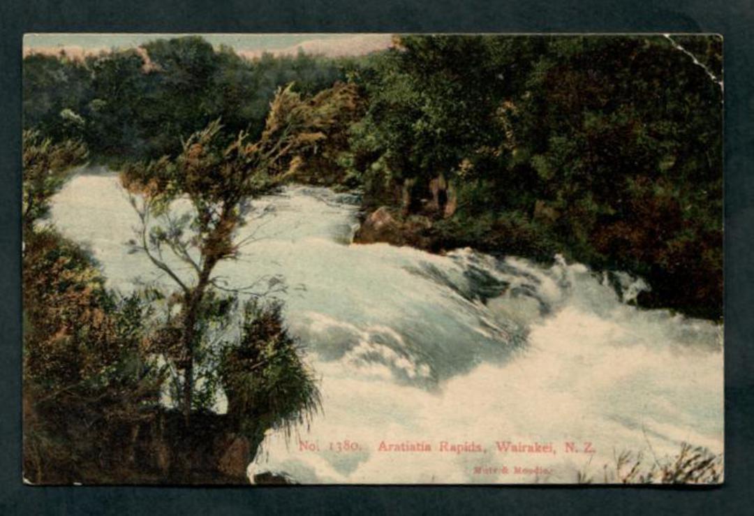 Coloured postcard by Muir and Moodie of Aratiatia Rapids Wairakei. - 46697 - Postcard image 0
