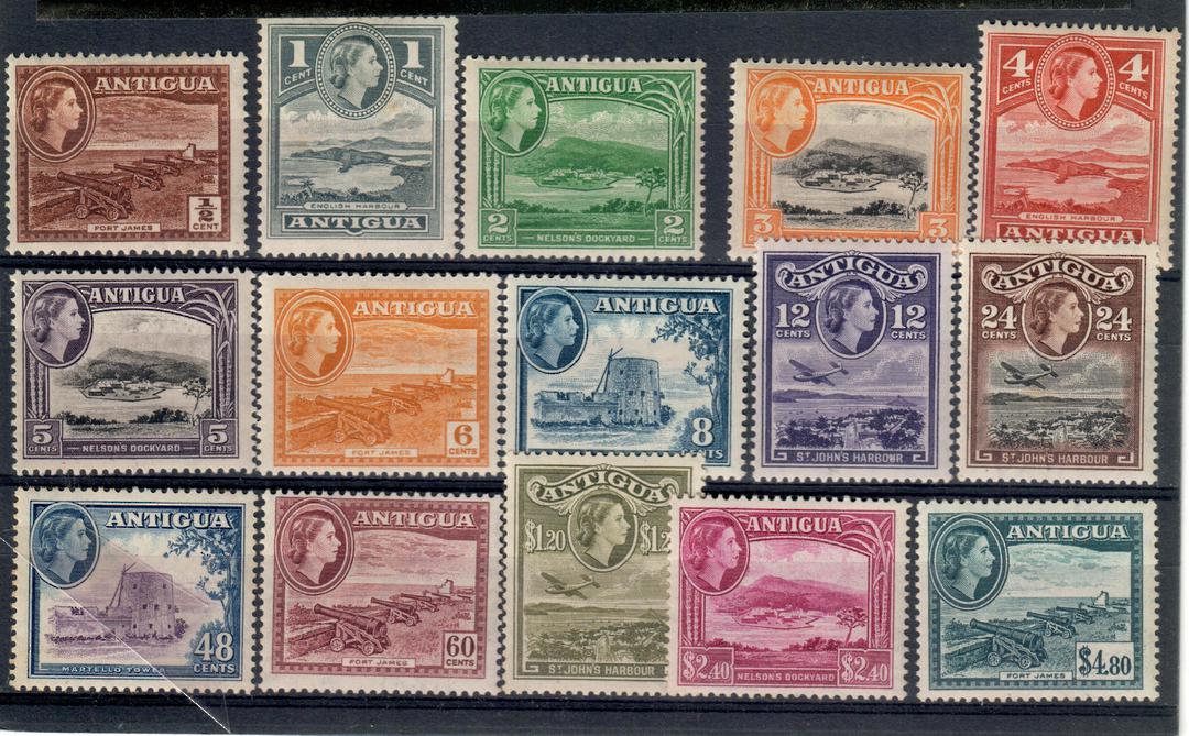 ANTIGUA 1953 Elizabeth 2nd Definitives. Set of 15. Top two values never hinged. - 20893 - Mint image 0