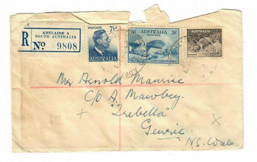 AUSTRALIA 1959 Registered Letter from South Australia to New South Wales.with 3d Sydney Harbour Bridge. Scruffy. - 32025 - Posta image 0