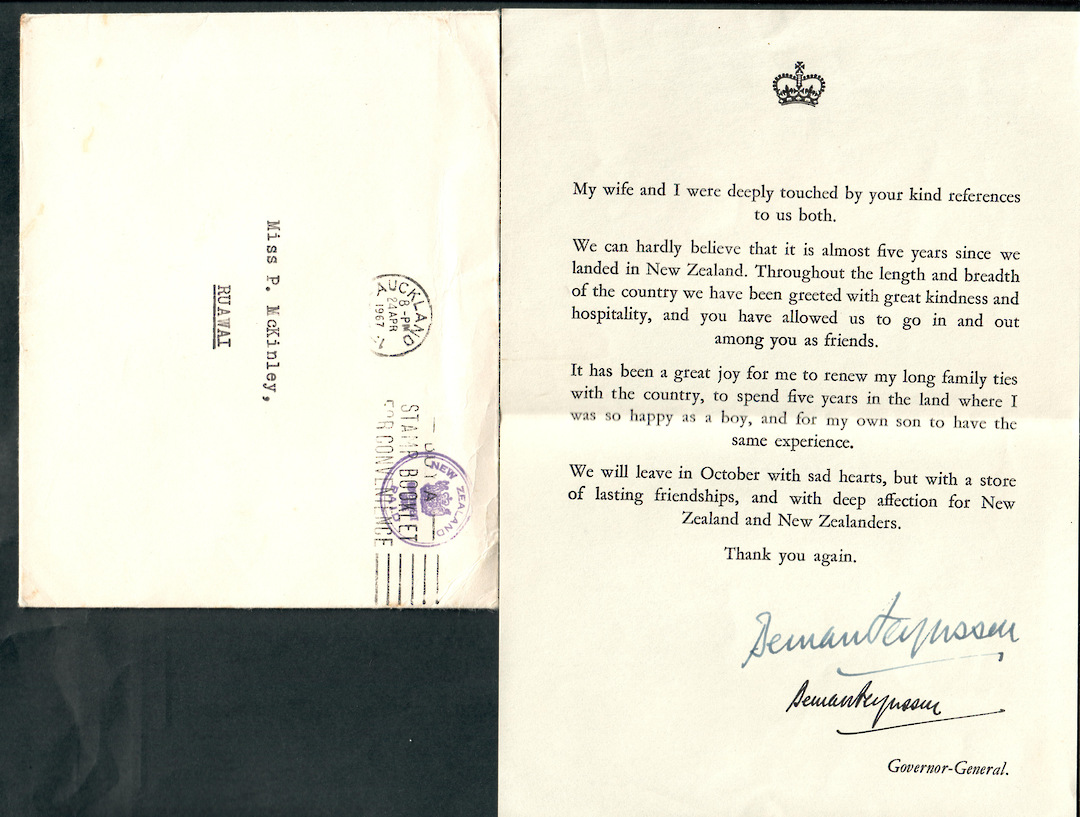 NEW ZEALAND 1967 Letter from the Governor General. - 530766 - PostalHist image 0