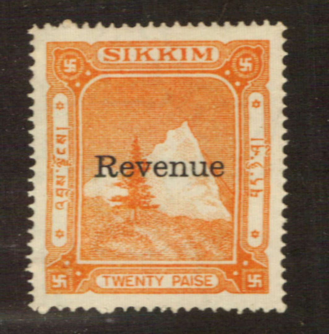 SIKKIM Revenue 20p Orange. Unlisted in Barefoot 2000 edition. - 76169 - Fiscal image 0