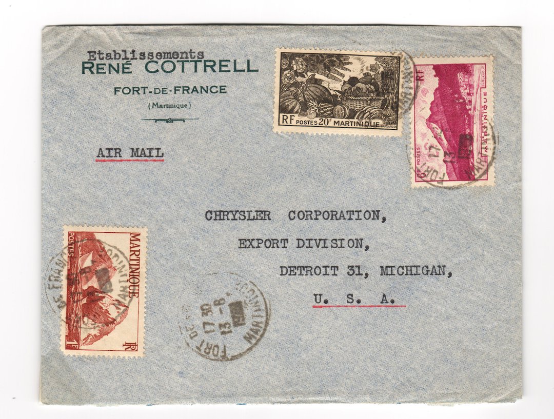 MARTINIQUE 194? Airmail Letter from Fort de France to USA. The year slug is deliberately blacked out. - 37802 - PostalHist image 0