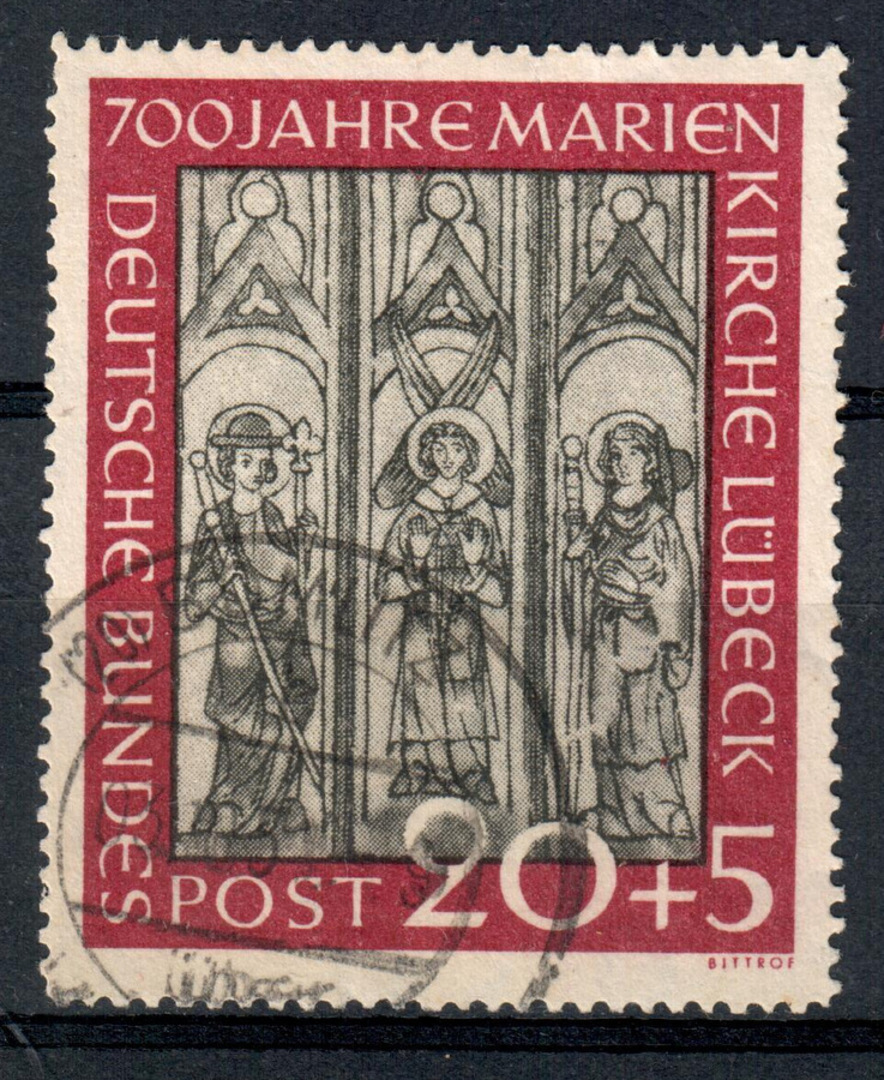 WEST GERMANY 1951 Charity 700th Anniv of St Mary's Church. 20 pf + 5 pf Black and Claret. Commercially used copy with very nice image 0