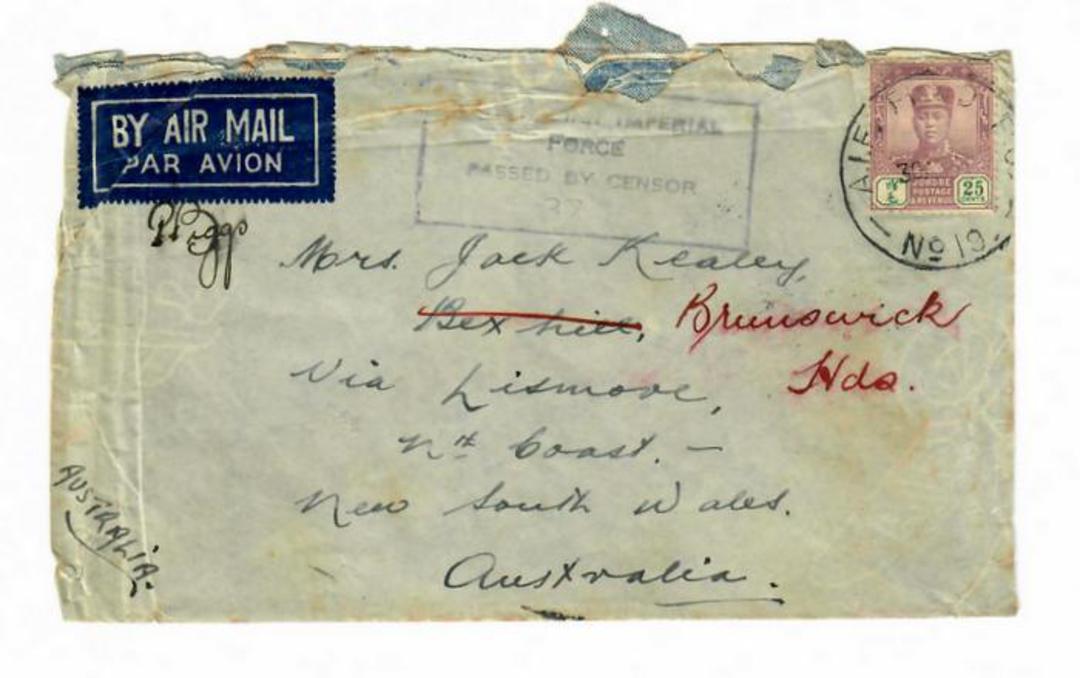 AUSTRALIA 1941 Cover from Johore. Passed by Censor Australian Imperial Force 375. - 30270 - PostalHist image 0