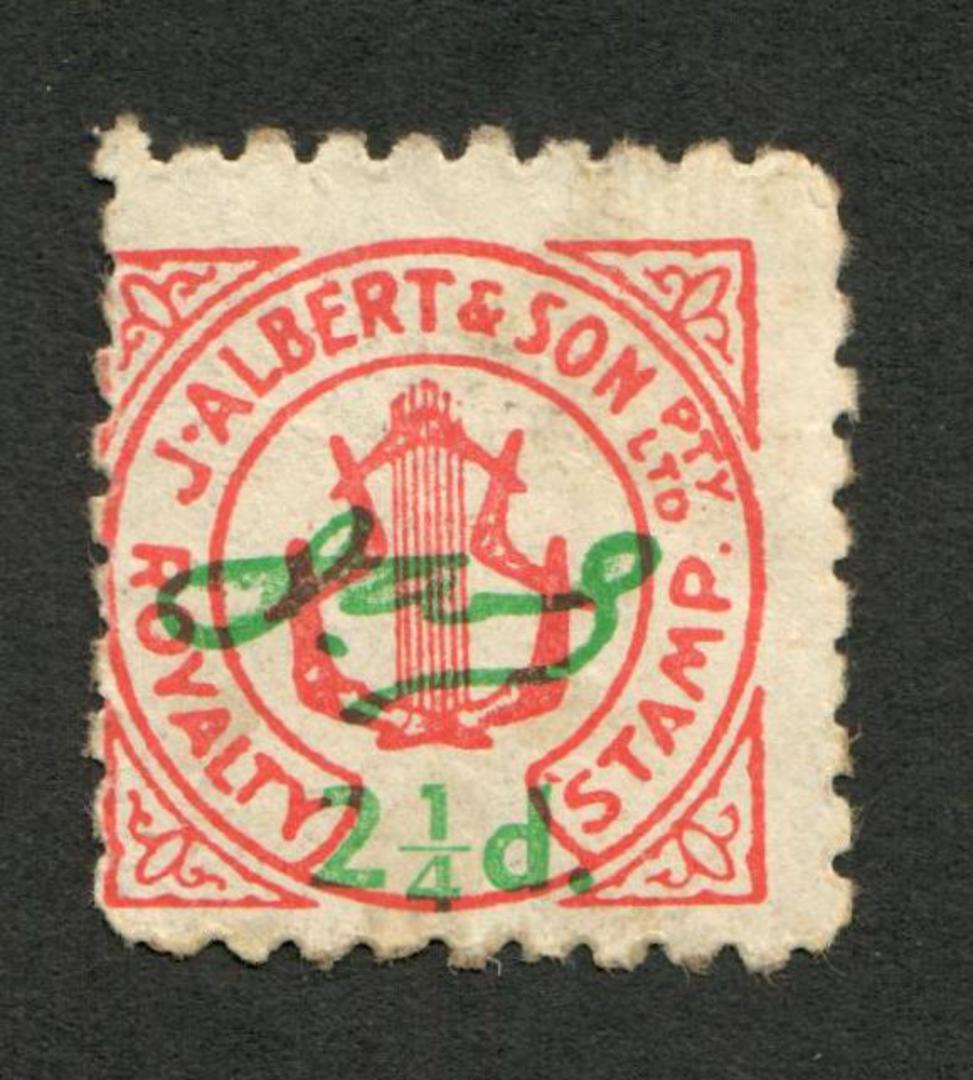 NEW ZEALAND Unlisted Cinderella. J Albert & Son Royalty Stamp from a record label. Overprinted 2.1/4d  with printed signature. - image 0