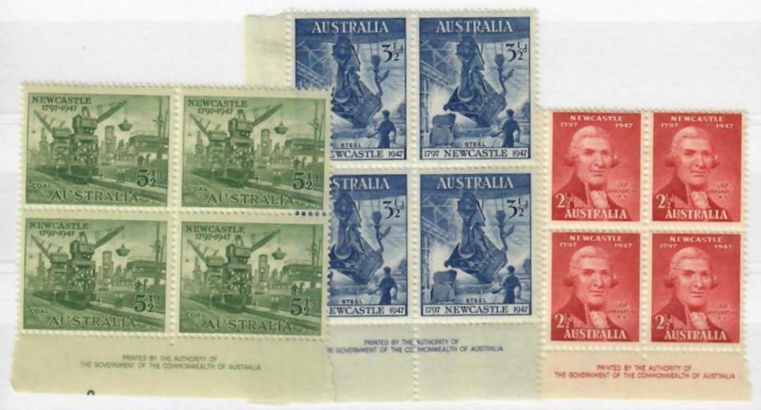 AUSTRALIA 1947 150th Anniversary of the City of Newcastle. Set of 4 in imprint blocks of 4. - 23539 - UHM image 0