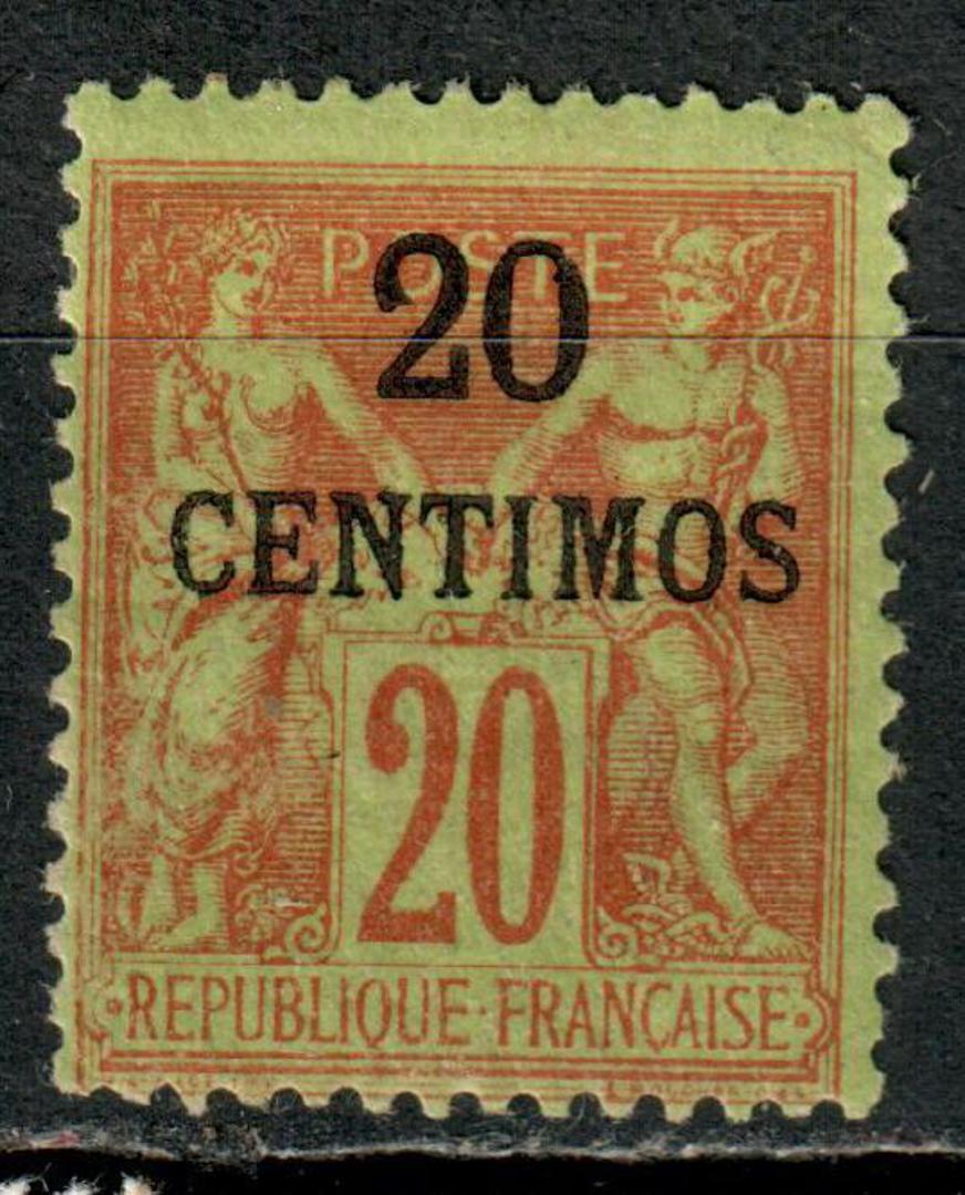 FRENCH Post Offices in MOROCCO 1891 Definitive 20c on 20c Red on yellow-green. Good perfs. Hinge remains - 71226 - Mint image 0