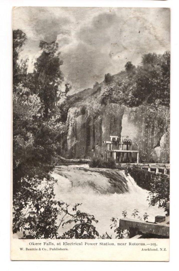 Postcard by Beattie of Okere Falls at Electric Power Station near Rotorua. - 246124 - Postcard image 0