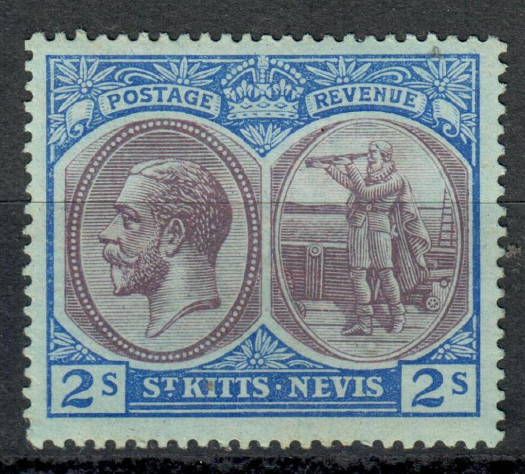 ST KITTS NEVIS 1920 Geo 5th Definitive 2/- Dull Purple and Blue on Blue. Very lightly hinged. - 8289 - LHM image 0